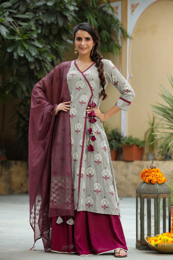 Arak Angrakha Style Kurta Palazzo Set with Dupatta