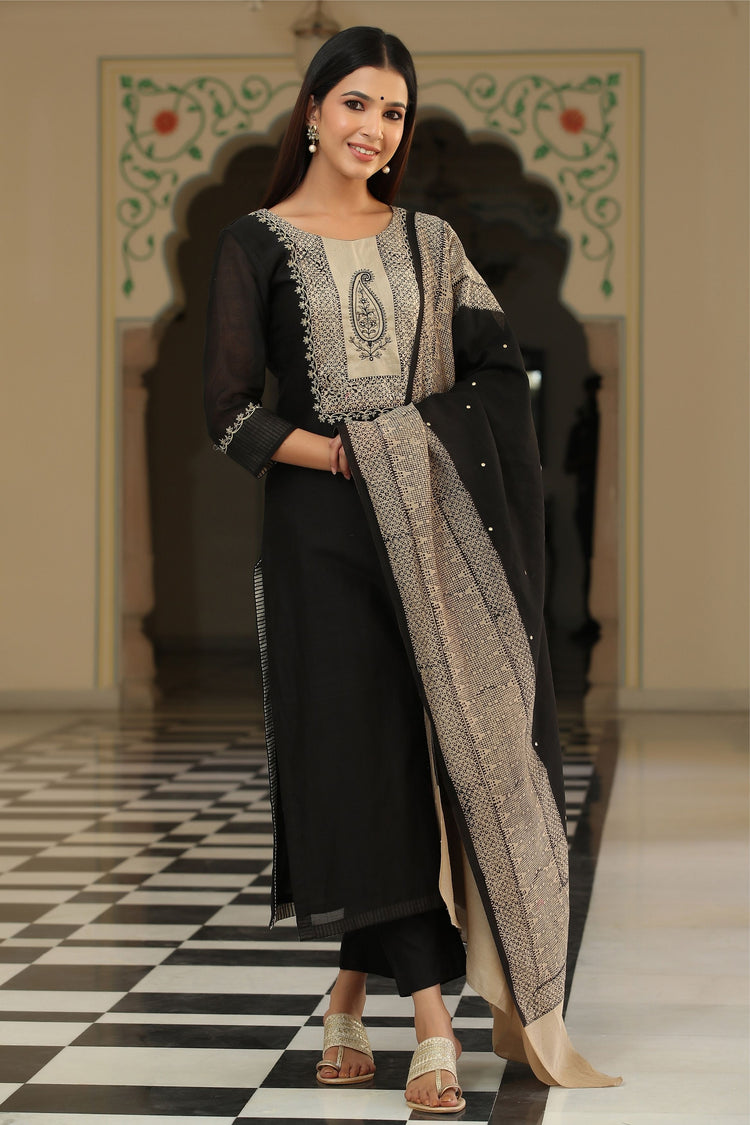 Asmi Jaipuri Bagru Pure Chanderi Suit Set