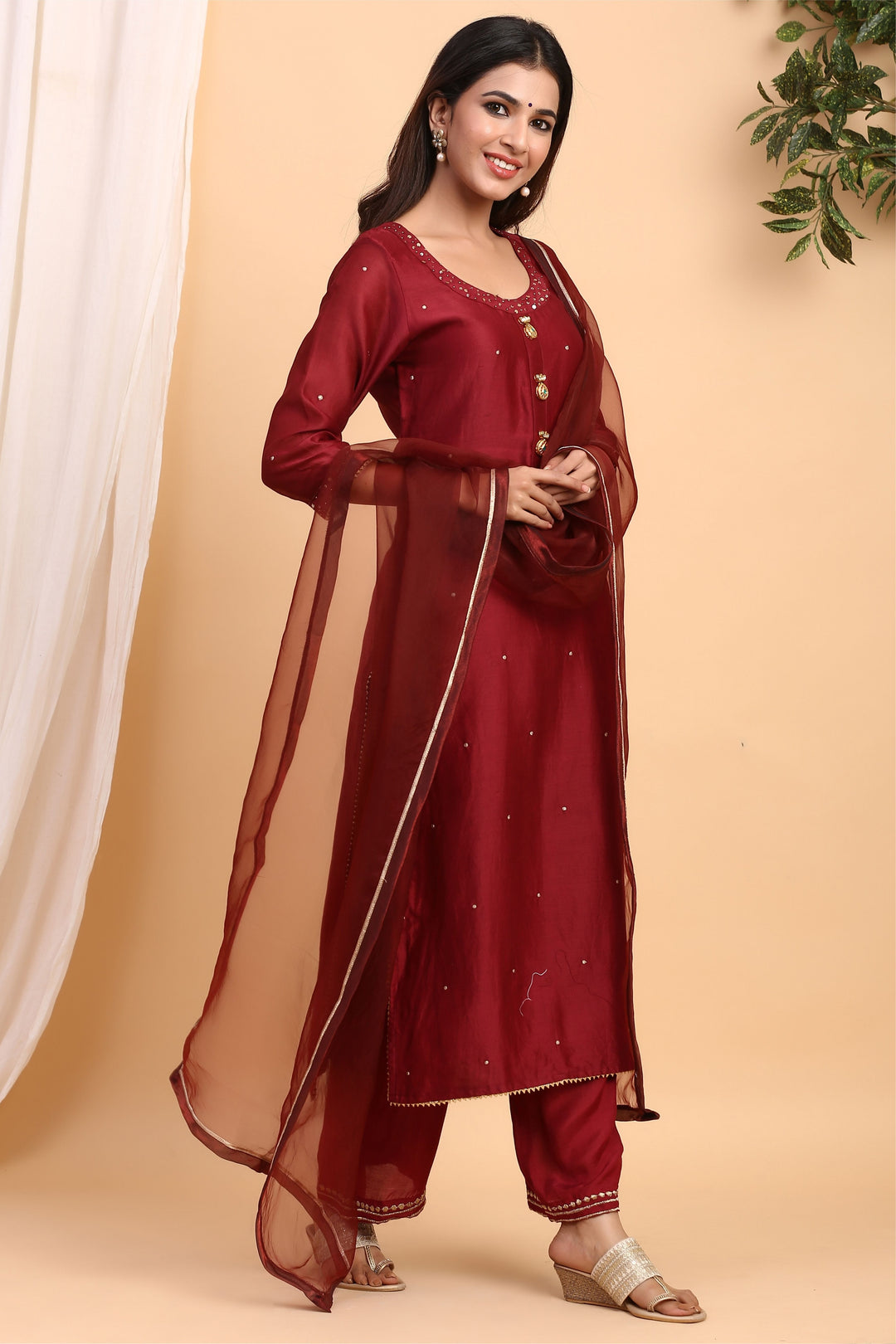 Gillori Chanderi Wedding wear suit set for women maroon