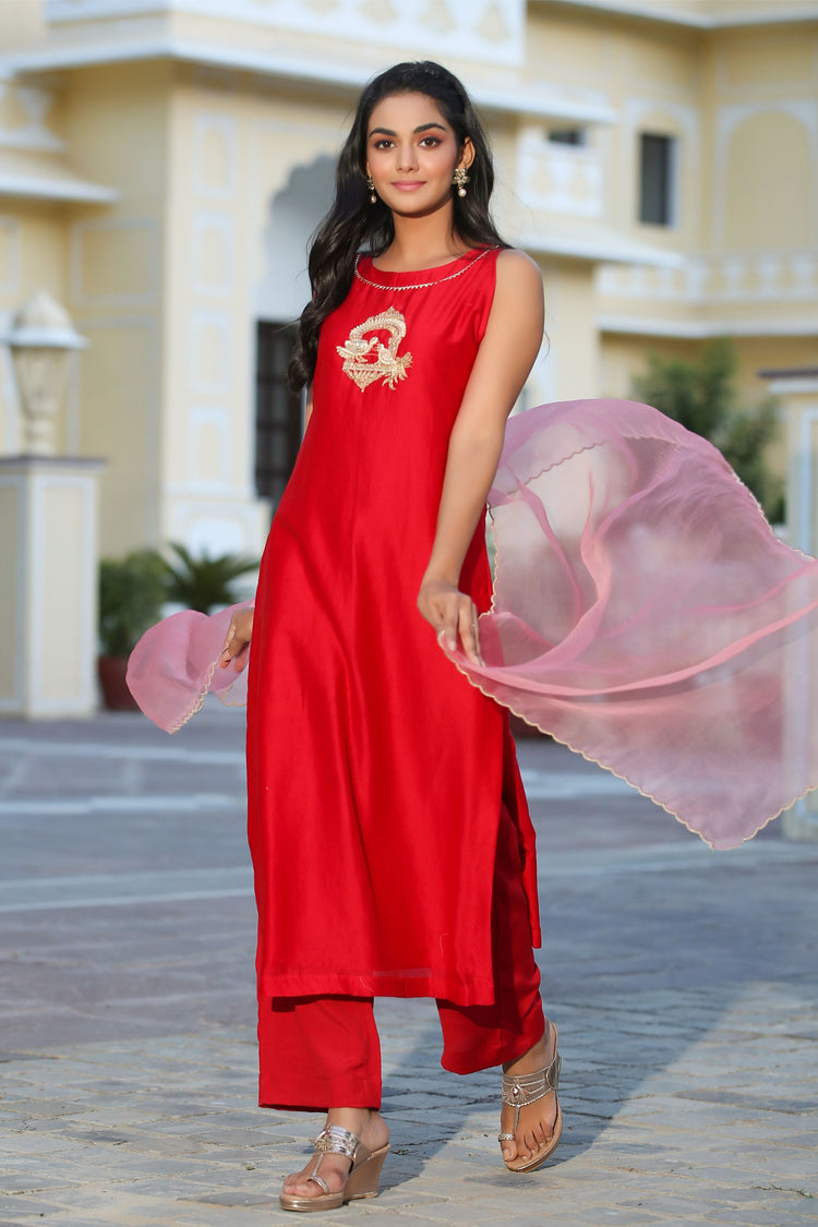 Gillori Red Partywear Kurta Set for women