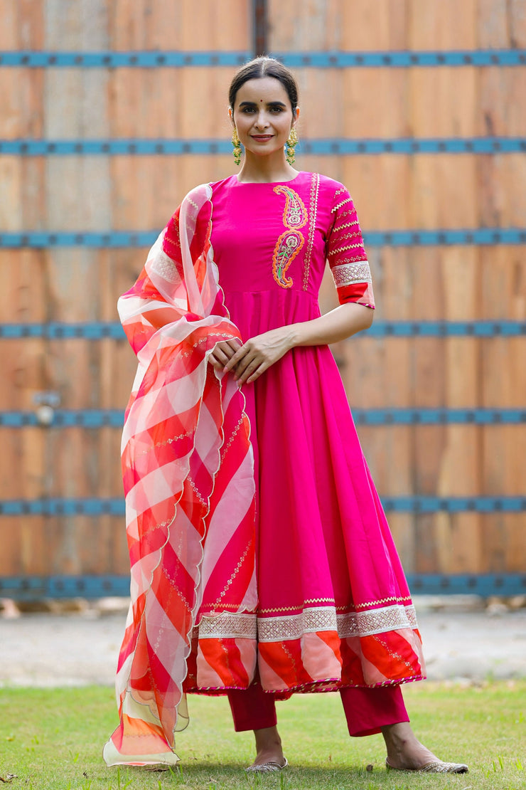 Leheriya Printed Georgette Anarkali Suit in Pink  KJN3760