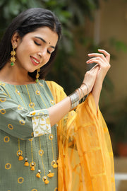 Marigold Cotton Suit Set with Dupatta