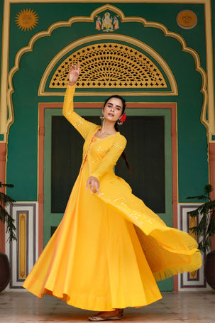 Haldi Chandan Mirror Work Dress