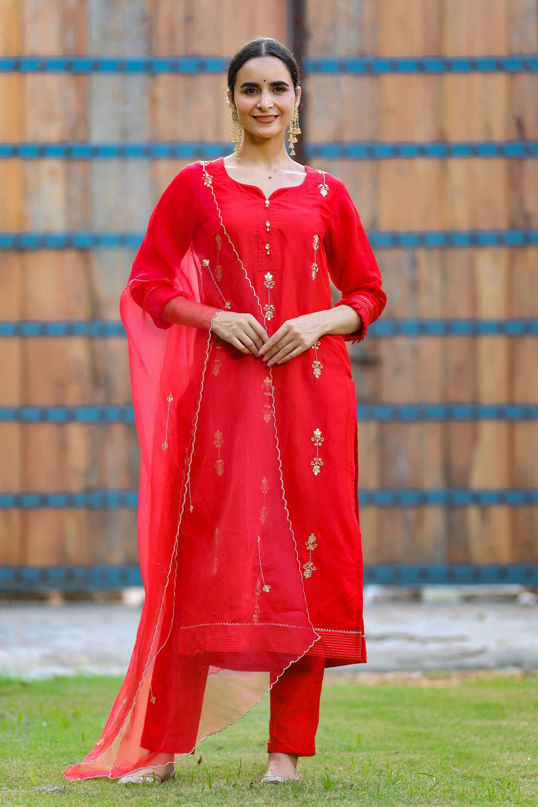  Shop For Navya Embroidered Red Silk Suit Set - Gillori