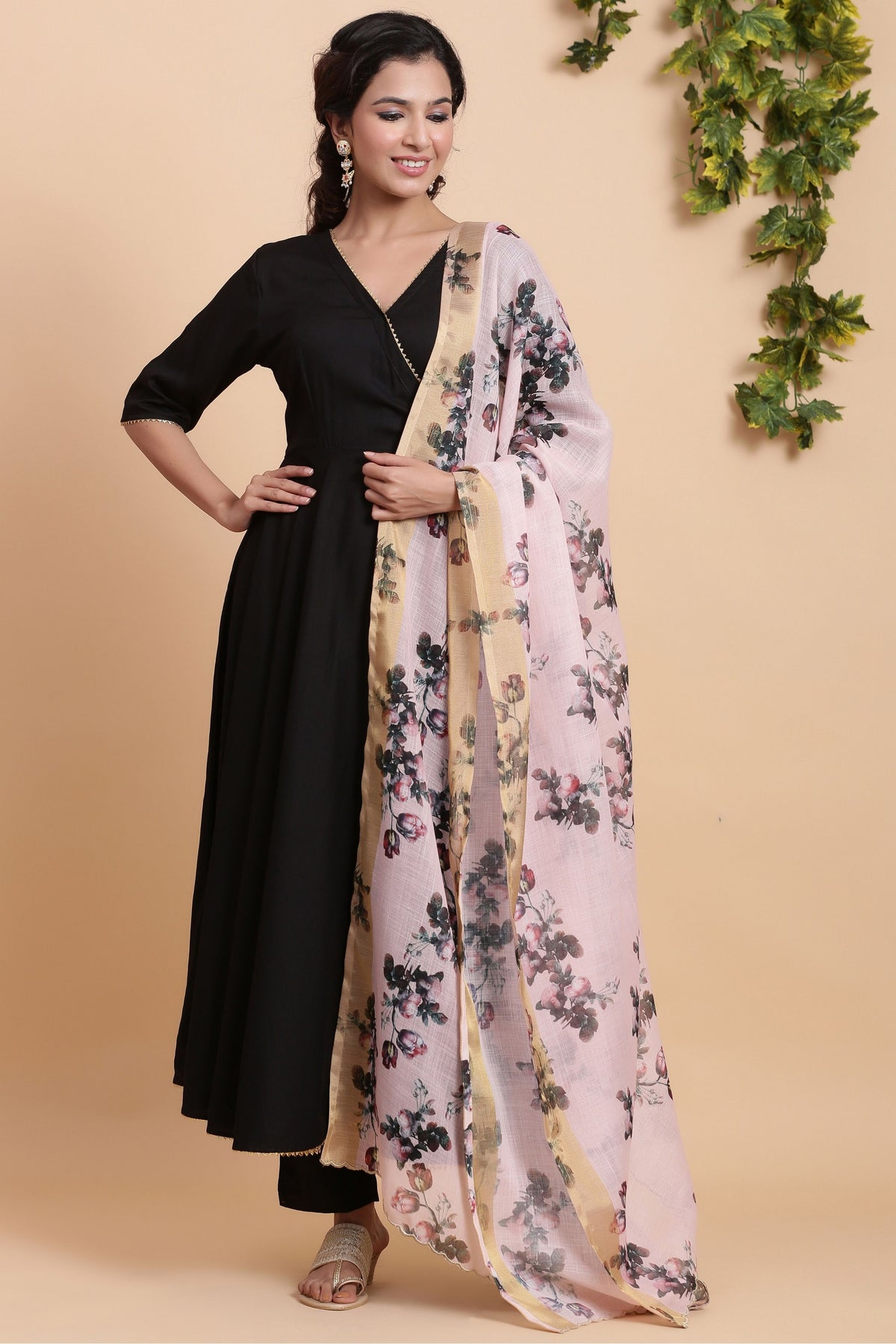 Pushpak Black Straight Silk Designer Kurti / Kurta with Dupatta - Pushpak  Collection