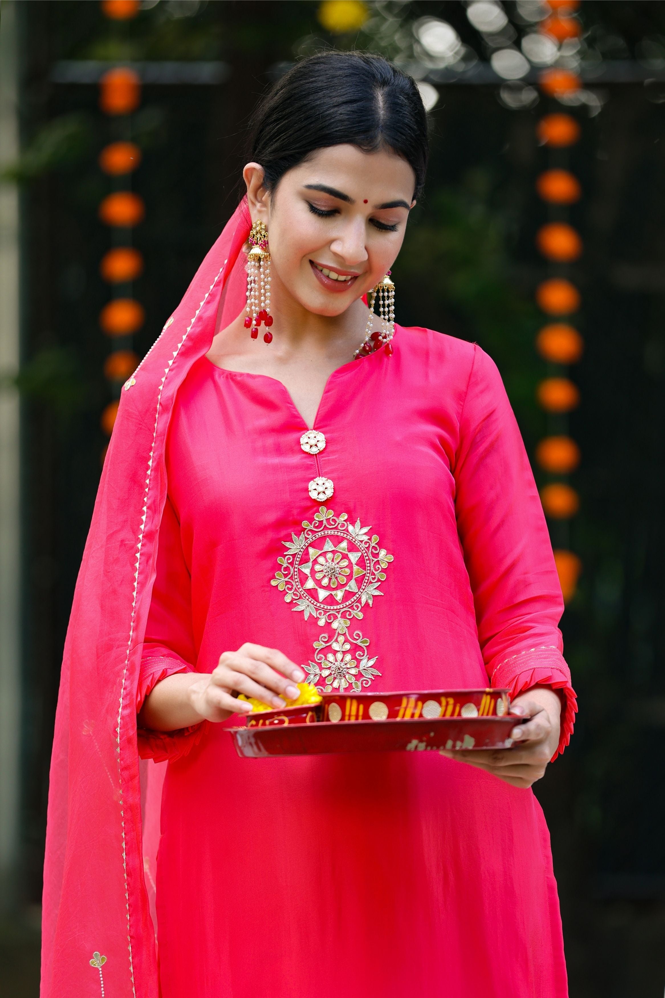 Gota Patti Organza Pakistani Suit in Pink : KJN4333