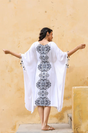 White Cotton Crape Kaftan Dress with Inner