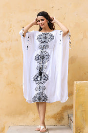 White Cotton Crape Kaftan Dress with Inner
