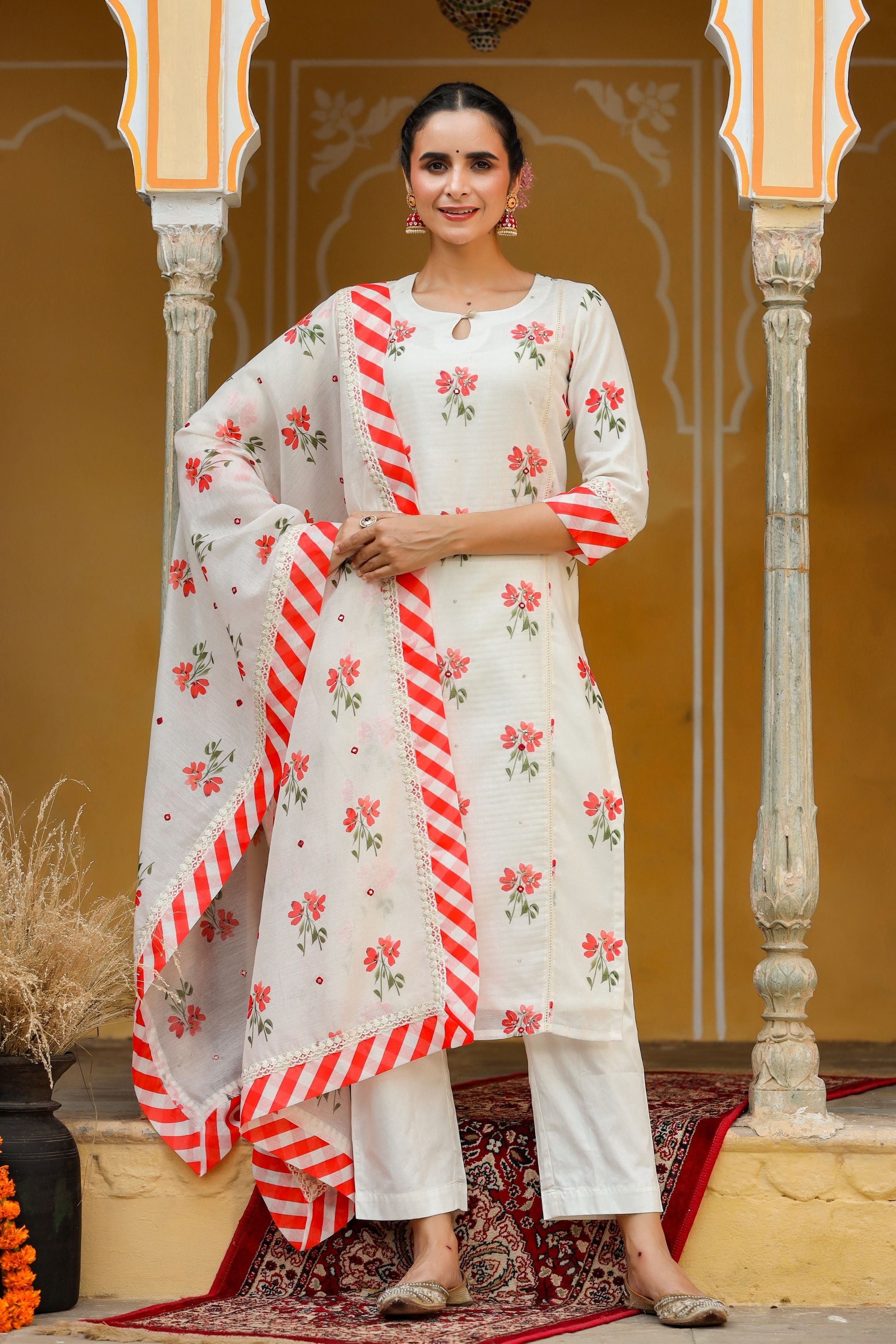 Buy Chanderi Red Elbow Sleeve Salwar Kameez Online for Women in USA