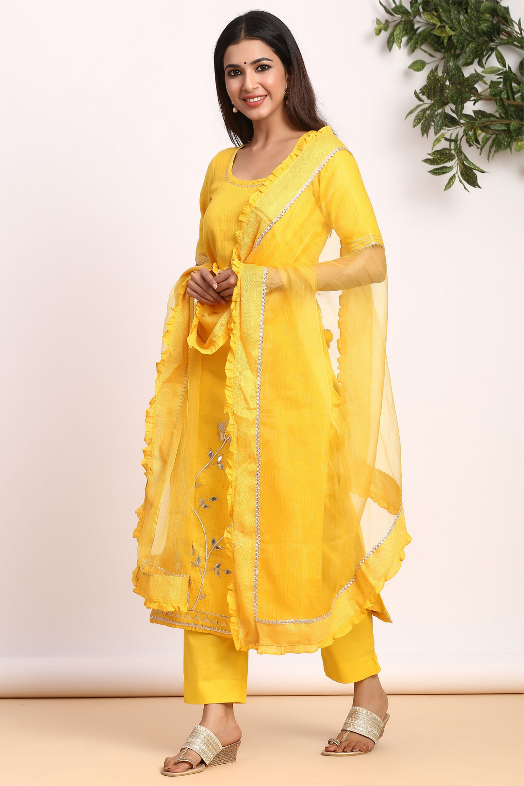 Gillori Partywear Kurta set for women Yellow