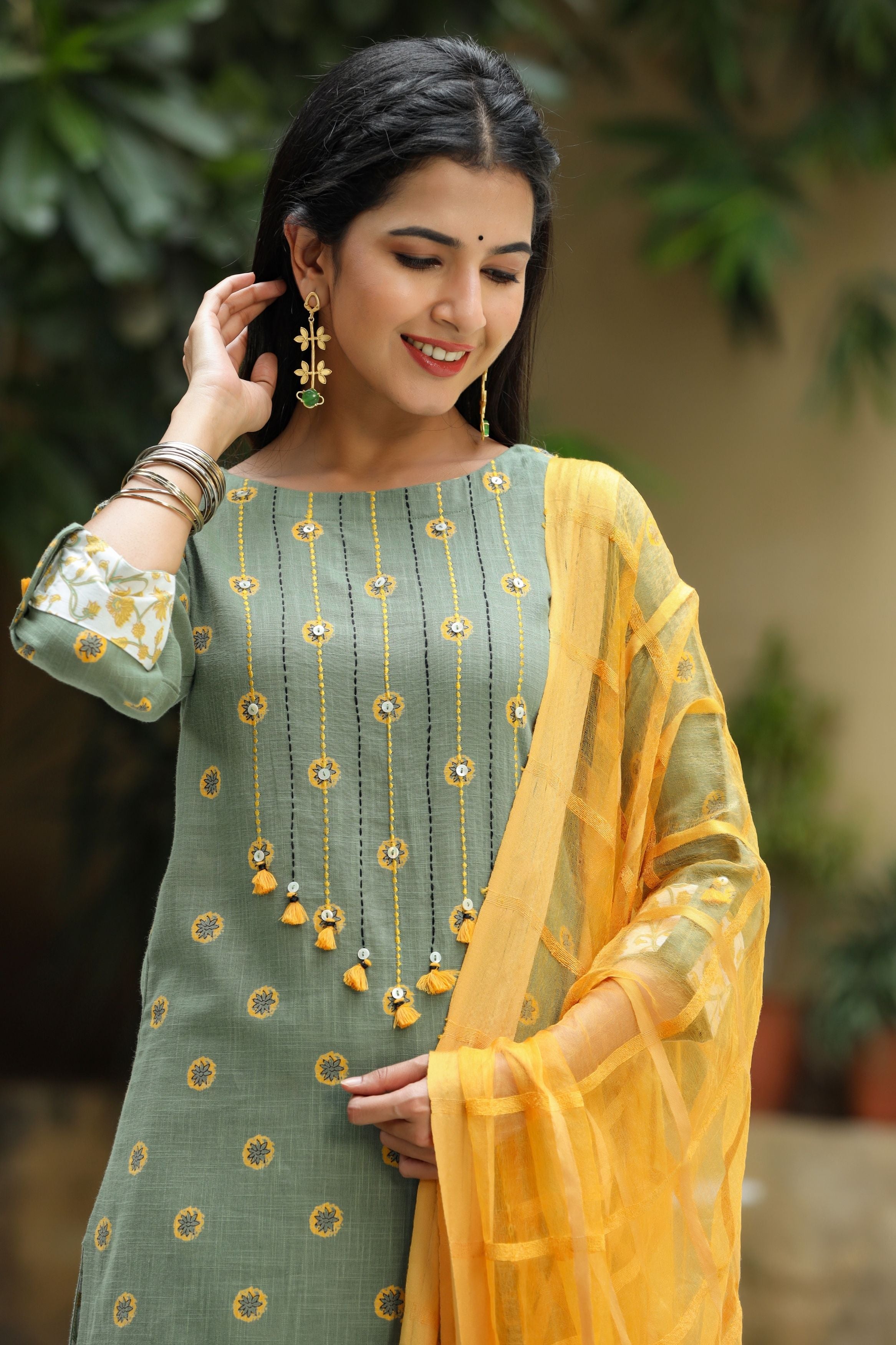Katan Silk Suit Piece Yellow Color with Printed Dupatta - IndieHaat –  Indiehaat.com