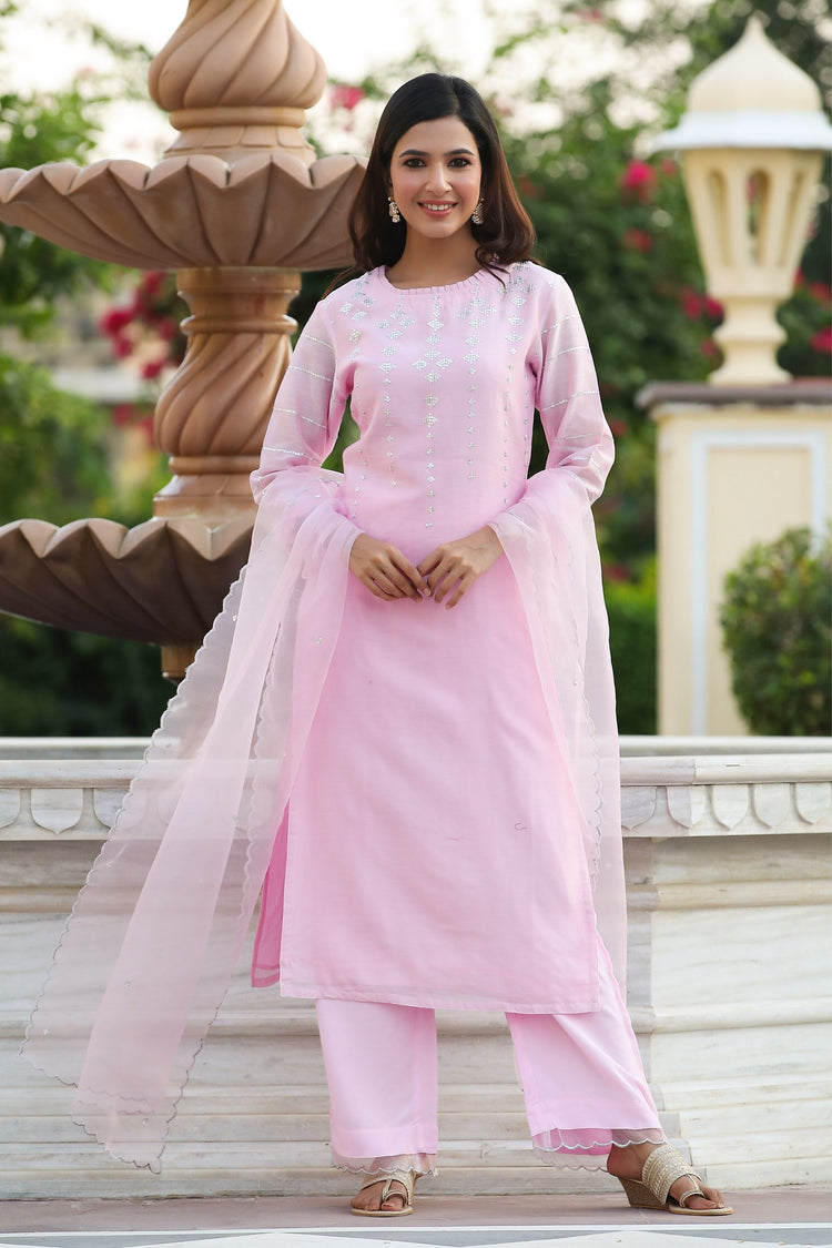 Gillori Moonstone Pink Suit Set with Dupatta