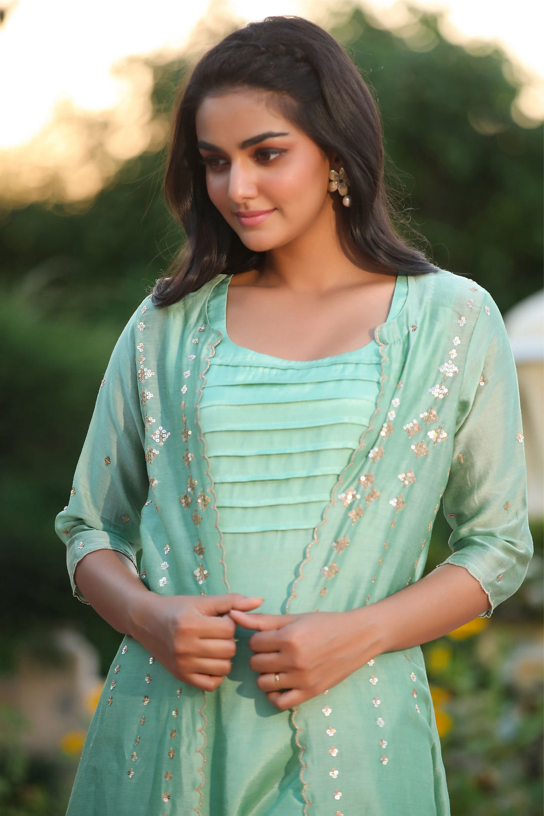 Get Three Piece Designer Dress with Jacket - Gillori Get Three Piece Designer Dress with Jacket - Gillori