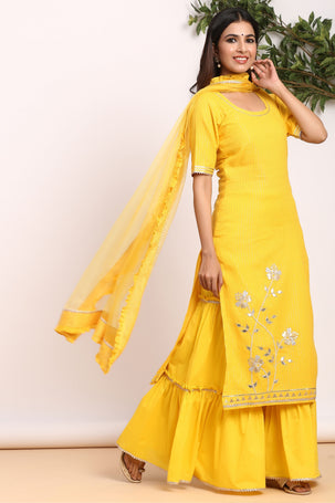 Gillori Yellow Sharara Kurti set for women partywear