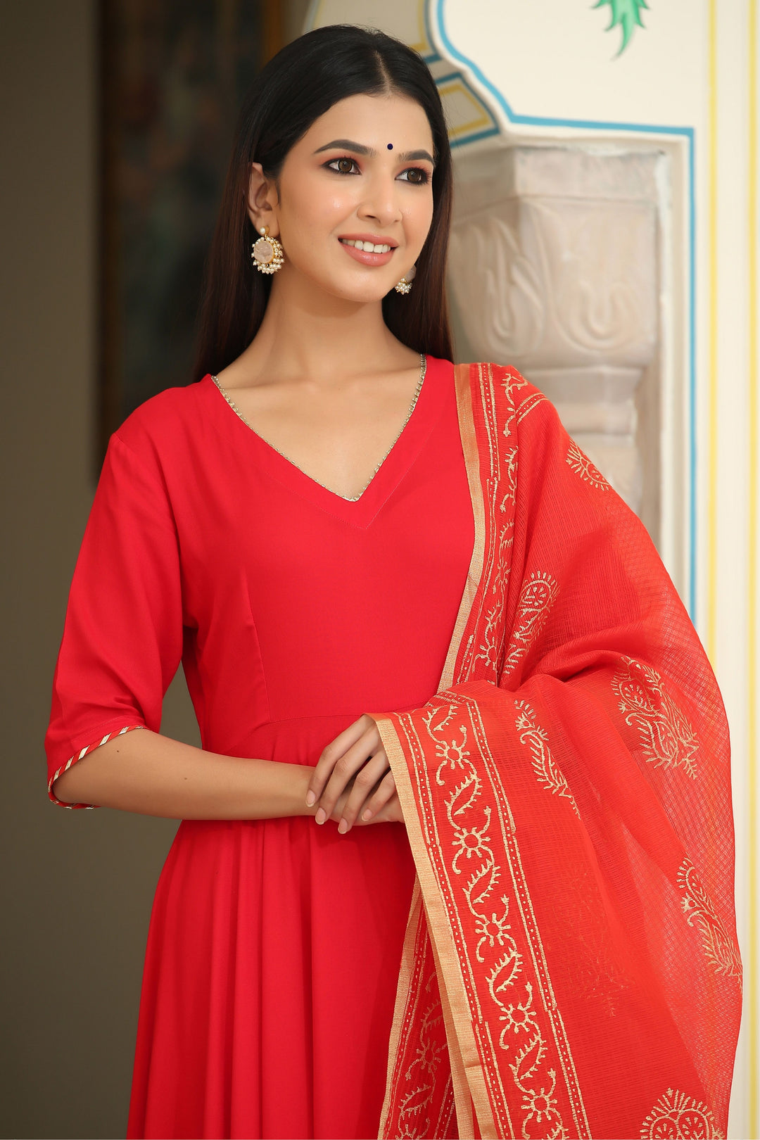 Shop for Jaipuri Rose Red Suit Set – Gillori