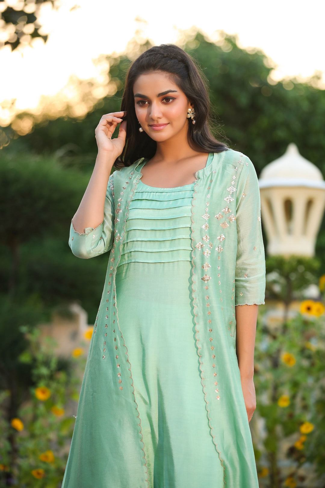 Get Three Piece Designer Dress with Jacket - Gillori Get Three Piece Designer Dress with Jacket - Gillori