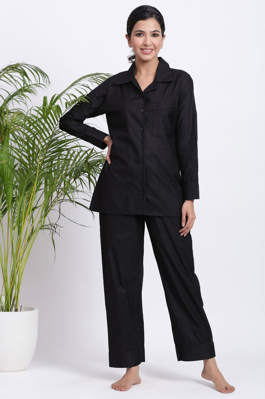 Black night suit for women cotton