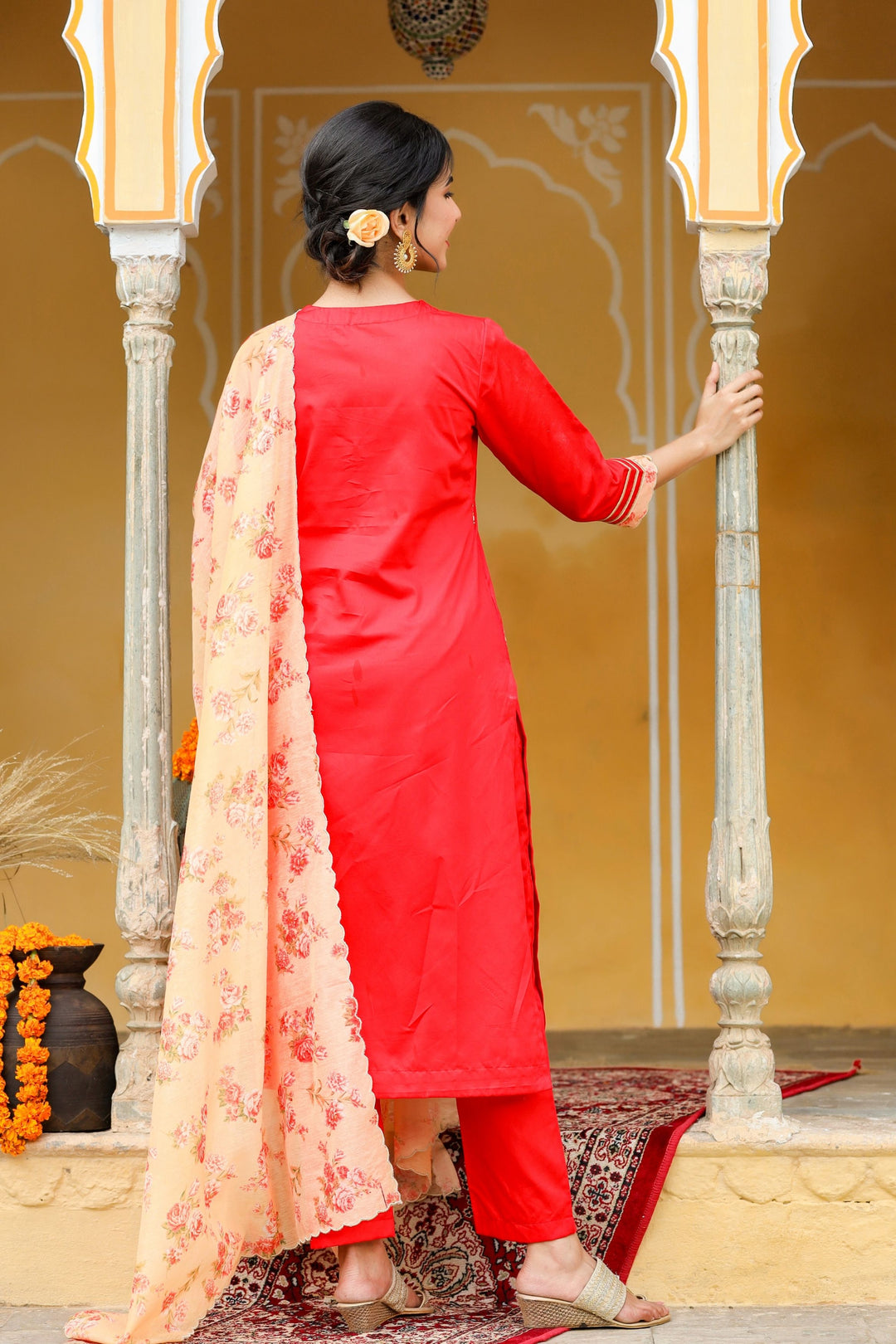 Scarlet Red Embroidered Suit Set